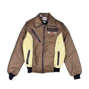 Vtg Honda Racing Jacket Womens Med Brown 1970s Hondaline Nylon Bomber Motorcycle